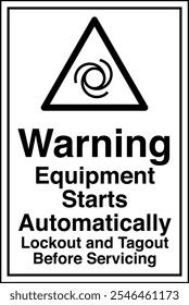 ISO 7010 Safety Sign Label Standards Caution Equipment Starts Automatically Lockout and Tagout Before Servicing Vertical