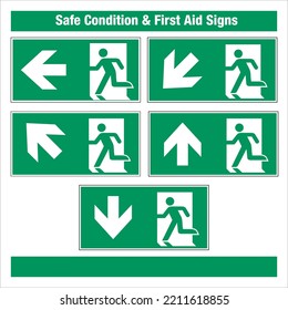 ISO 7010 Standard Safe condition first aid signs Emergency exit direction left with arrow