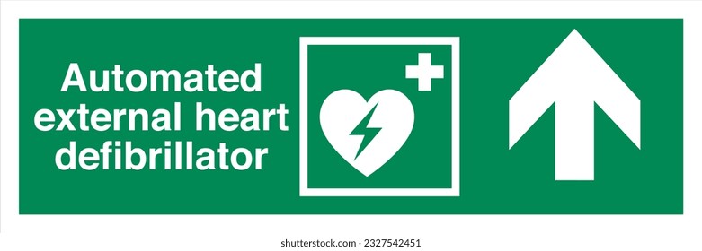 ISO 7010 Standard Safe condition and first aid signs Automated external heart defibrillator Direction Up From Here
