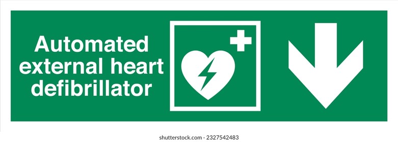 ISO 7010 Standard Safe condition and first aid signs Automated external heart defibrillator Direction Down From Here