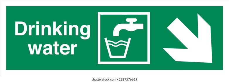 Norma ISO 7010 de condiciones de seguridad y señales de primeros auxilios Dirección de agua potable hacia abajo hacia la derecha