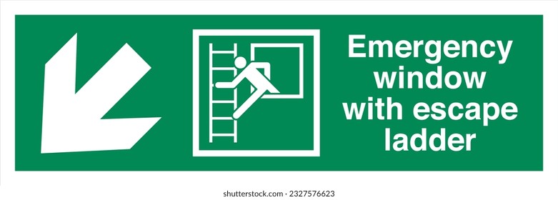 ISO 7010 Standard Safe condition and first aid signs Emergency window with escape ladder Direction Down To The Left
