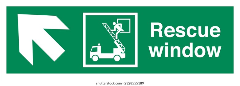 ISO 7010 Standard Safe condition and first aid signs Rescue Window Direction Up To The Left.