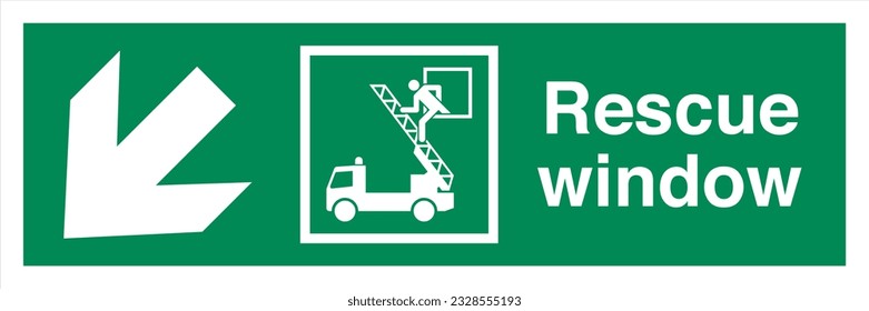 ISO 7010 Standard Safe condition and first aid signs Rescue Window Direction Down To The Left.