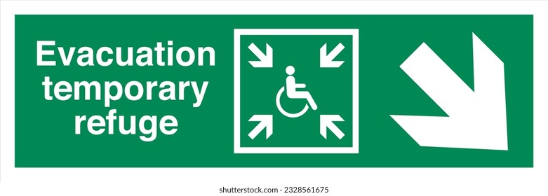ISO 7010 Standard Safe condition and first aid signs Evacuation temporary refuge Direction Down To The Right.