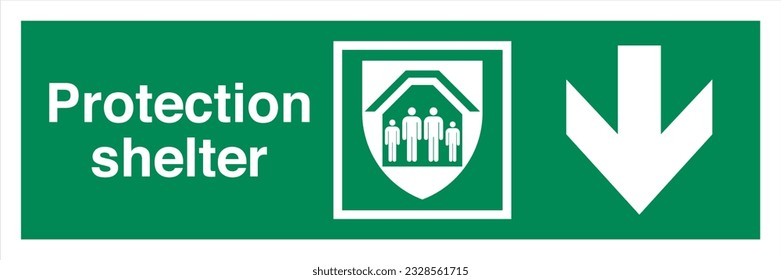 ISO 7010 Standard Safe condition and first aid signs Protection shelter Direction Down From Here.