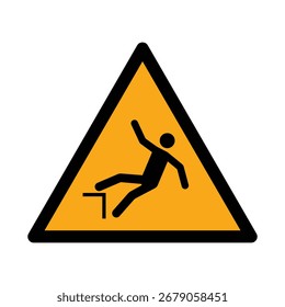 ISO 7010 W008 Señal de advertencia de peligro de caída o caída. Símbolo de seguridad del triángulo amarillo para el riesgo de un viaje o de un abandono.