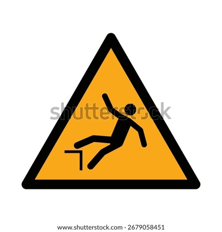 ISO 7010 W008 Drop or Fall Hazard Warning Sign. Yellow Triangle Safety Symbol for Trip or Step-Down Risk.