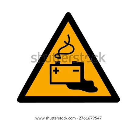 ISO 7010 W026 Warning Battery charging sign. Vector graphic of ISO 7010 sign warning for battery charging.

