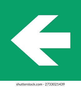 ISO 7010-E005 left-pointing directional arrow on a green background. This compliant safe condition symbol is used in fire safety and emergency management to guide personnel toward the nearest exit or assembly point.