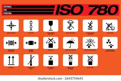 ISO 780 Set of packaging vector symbols for handling and transporting goods. Editable vectors for printing.