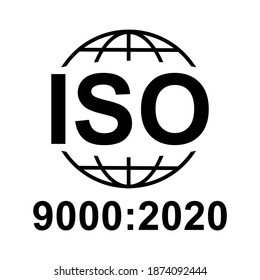 Iso 9000:2020 icon. Standard quality symbol. Vector button isolated on black background