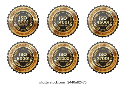 ISO 9001 14001 45001 50000 22000 27001 Vector de insignia de certificación