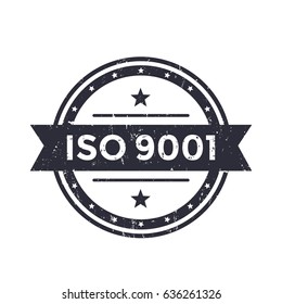 ISO 9001 badge, stamp, vector label on white