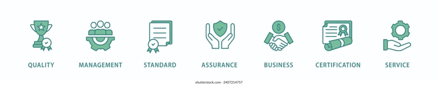 ISO 9001 banner web icon vector illustration concept with icon of quality, management, standard, assurance, business, certification and service