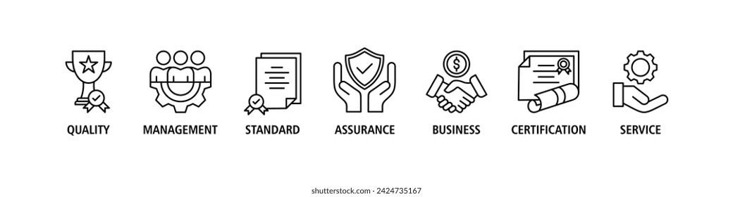 ISO 9001 banner web icon vector illustration concept with icon of quality, management, standard, assurance, business, certification and service