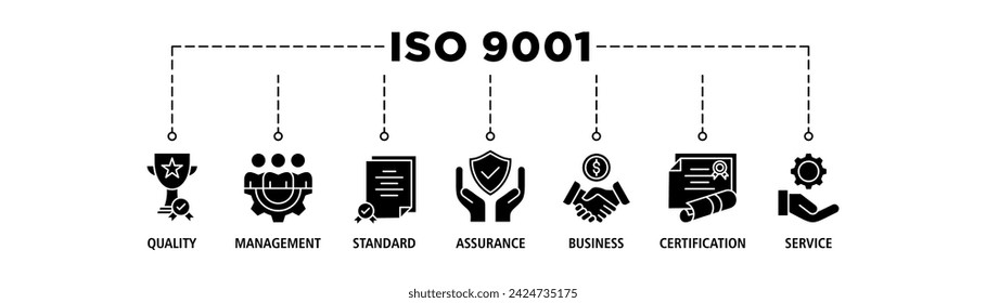ISO 9001 banner web icon vector illustration concept with icon of quality, management, standard, assurance, business, certification and service