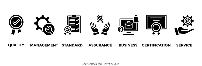 ISO 9001 banner web icon vector illustration concept with icon of quality, management, standard, assurance, business, certification and service