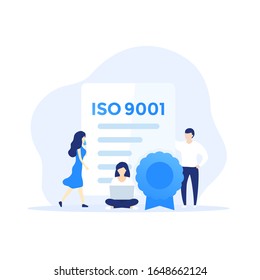 ISO 9001 certificate and people, vector