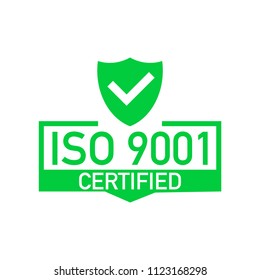 ISO 9001 Certified badge, icon. Certification stamp. Flat design vector.
