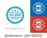 ISO 9001 certified badge logo. Suitable for websites, product packaging, and official documents to effectively communicate adherence to global quality management standards and build customer trust