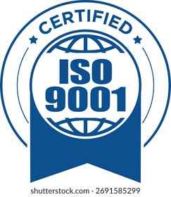 ISO 9001 Certified Badge Vector | Quality Management Seal Logo EPS Illustration