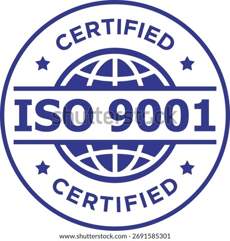 ISO 9001 Certified Circle Logo | Blue Quality Standard Badge EPS Vector
