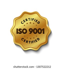 ISO 9001 certified golden label, vector illustration - Vector