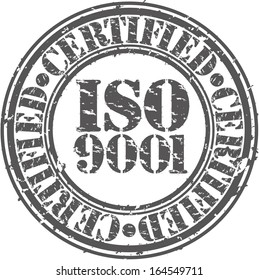 ISO 9001 certified grunge rubber stamp, vector illustration 