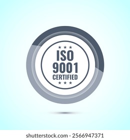 ISO 9001 certified icon design illustration, Standard quality label sign, symbol, Gray Color Button Design