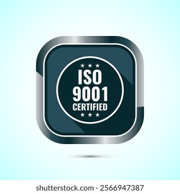 ISO 9001 certified icon design illustration, Standard quality label sign, symbol, Gray Shadow Button Design