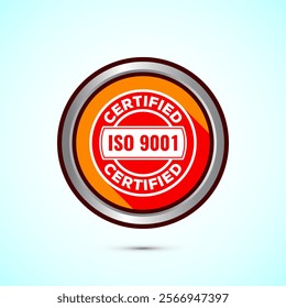 ISO 9001 certified icon design illustration, Standard quality label sign, symbol, Orange Shadow Button Design