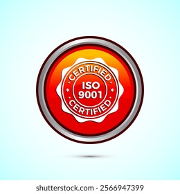 ISO 9001 certified icon design illustration, Standard quality label sign, symbol, Orange Color Round Button Design