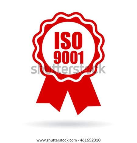 Iso 9001 certified icon vector illustration isolated on white background. Iso 9001 standard. Iso 9001 ribbon clip art.