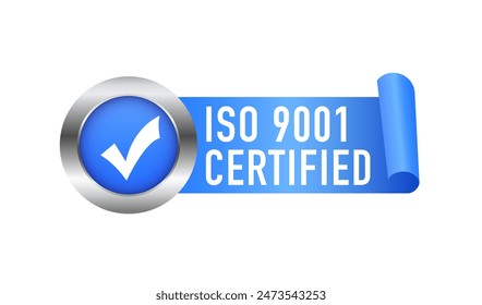 VECTOR de sello certificado ISO 9001. Sello de certificación. Sistema de gestión de calidad certificado. Ilustración vectorial
