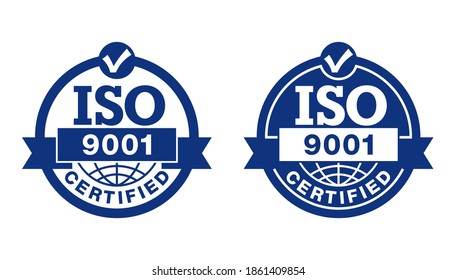 ISO 9001 Certified And Proven Stamp - International Quality Management System Circular Sign - Isolated Vector Emblem With Globe And Ribbon