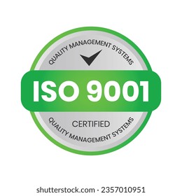ISO 9001 Certified Rubber Stamp, Badge, Label, Logo, QMS Standard Vector, International Quality Management Systems Approved Emblem With Check Mark, Business Design Elements Vector Illustration 