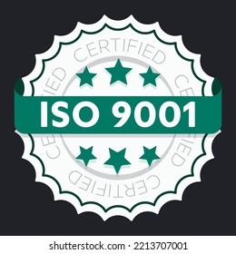 ISO 9001 certified sign. Environmental management system international standard approved stamp. Green isolated vector icon