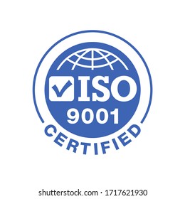 ISO 9001 certified stamp - international quality management system circular sign - isolated vector emblem