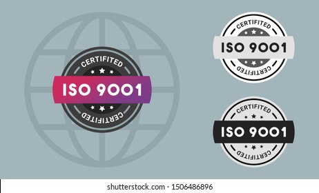 ISO 9001 Certified stamp vector illustration. Vector certificate icon. Vector combination for certificate in flat style.
