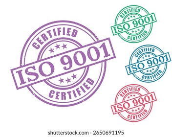 Conjunto de Vectores de sello certificado ISO 9001, etiqueta del sistema de gestión de calidad