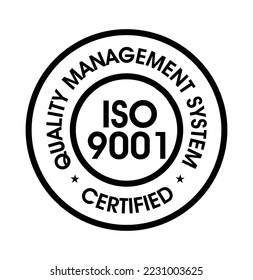 'ISO 9001 CERTIFIED' VECTOR ICON. QUALITY MANAGEMENT SYSTEM ABSTRACT 