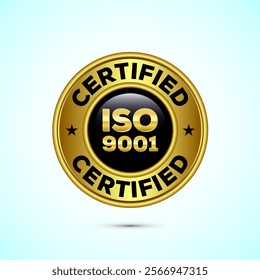 ISO 9001 golden badge for products quality management.