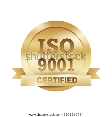 ISO 9001 golden emblem - certification and conformity to international standards  - golden medal award with international quality management system guarantee sticker - isolated vector icon