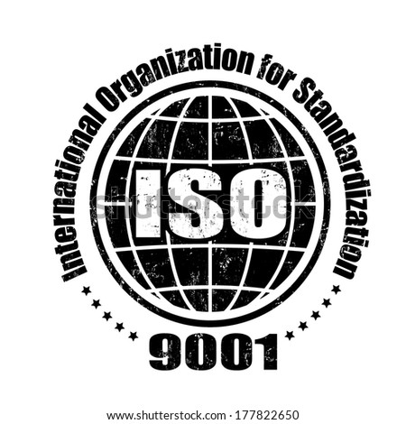 ISO 9001 grunge rubber stamp on white, vector illustration