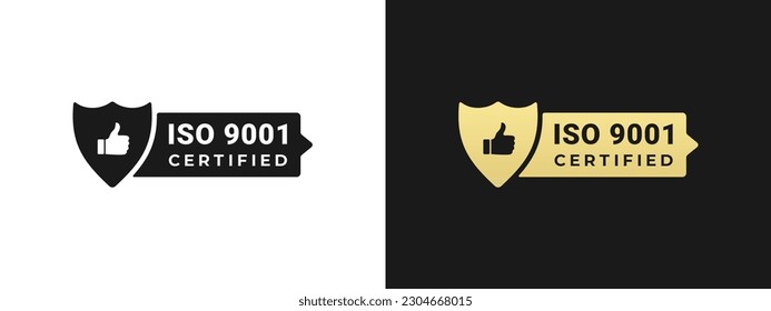 iso 9001 label or iso 9001 sign vector isolated in flat style. The International Organization for Standardization. iso 9001 label or seal for ISO certified and high quality products.
