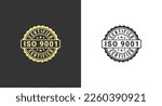 iso 9001 label or iso 9001 stamp vector on white and black background. The International Organization for Standardization. iso 9001 label or seal for ISO certified and high quality products.