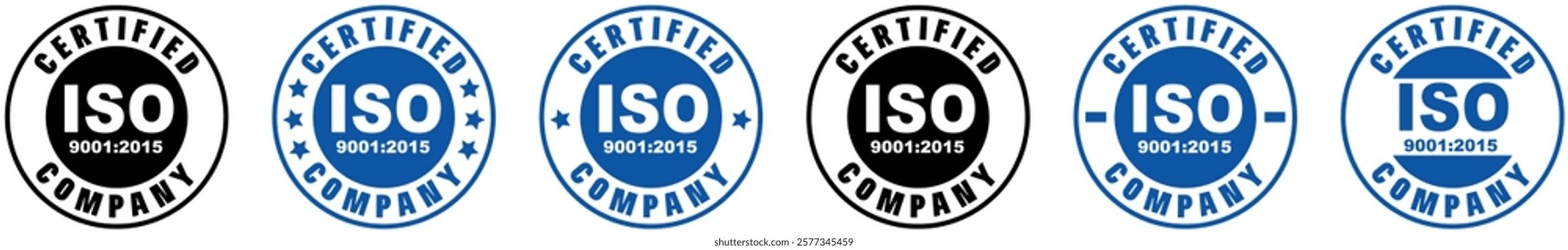 ISO 9001 logo certification, Certified Company Certificate ISO Blue vector, Quality Certificate, iso mark certification, ISO 9001:2015 certified symbol vector illustration, Certified Company, Quality