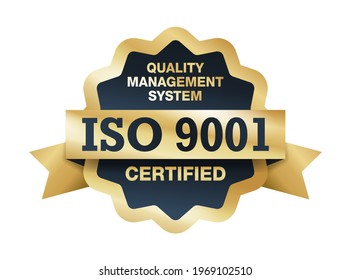 ISO 9001 medal - conformity to standards icon - golden medal award with international quality management system guarantee emblem - isolated vector