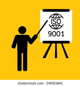 ISO 9001 presentation for training or teaching : business concept on yellow background vector